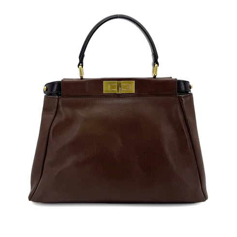 FENDI PEEKABOO REGULAR HAND SHOULDER BAG LEATHER BROWN 8BN226 90299152 - PURPOSE