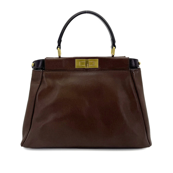 FENDI PEEKABOO REGULAR HAND SHOULDER BAG LEATHER BROWN 8BN226 90299152 - PURPOSE