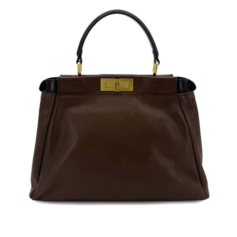 FENDI PEEKABOO REGULAR HAND SHOULDER BAG LEATHER BROWN 8BN226 90299152 - PURPOSE