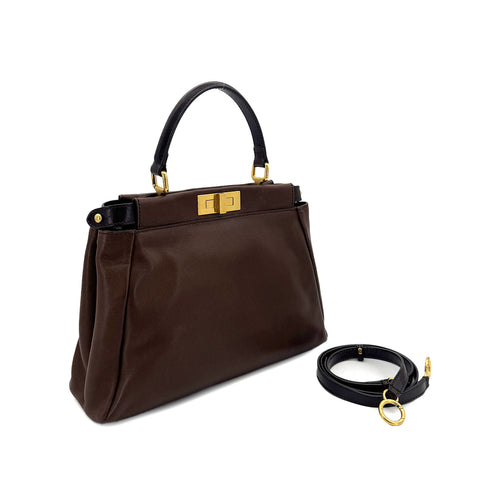 FENDI PEEKABOO REGULAR HAND SHOULDER BAG LEATHER BROWN 8BN226 90299152 - PURPOSE