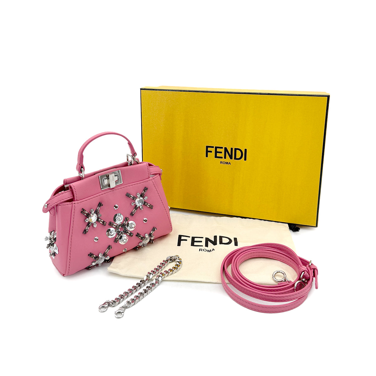 FENDI MICRO PEEKABOO HAND SHOULDER BAG LEATHER PINK BIJOU 8M0355 90299157