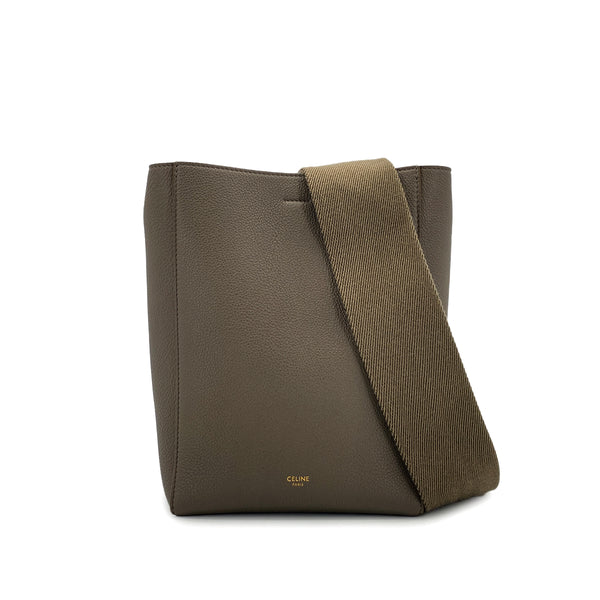 CELINE SANGLE SMALL BUCKET SHOULDER BAG GRAY LEATHER 90299160