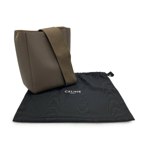 CELINE SANGLE SMALL BUCKET SHOULDER BAG GRAY LEATHER 90299160