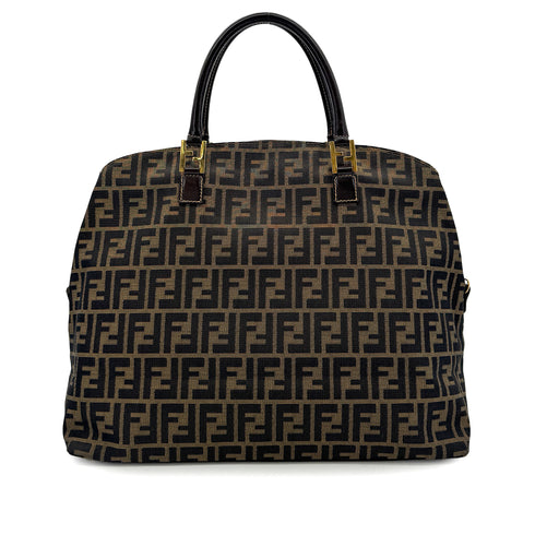 FENDI ZUCCA TOTE SHOULDER BAG BROWN BLACK CANVAS LEATHER 90299167 - PURPOSE