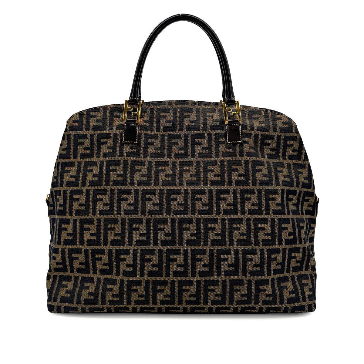 FENDI ZUCCA TOTE SHOULDER BAG BROWN BLACK CANVAS LEATHER 90299167