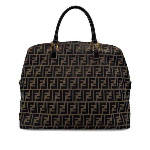 FENDI ZUCCA TOTE SHOULDER BAG BROWN BLACK CANVAS LEATHER 90299167 - PURPOSE