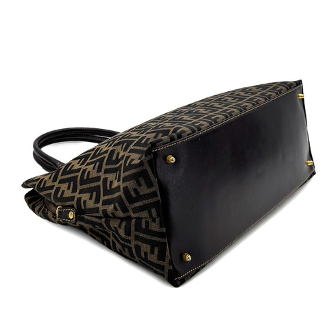 FENDI ZUCCA TOTE SHOULDER BAG BROWN BLACK CANVAS LEATHER 90299167 - PURPOSE