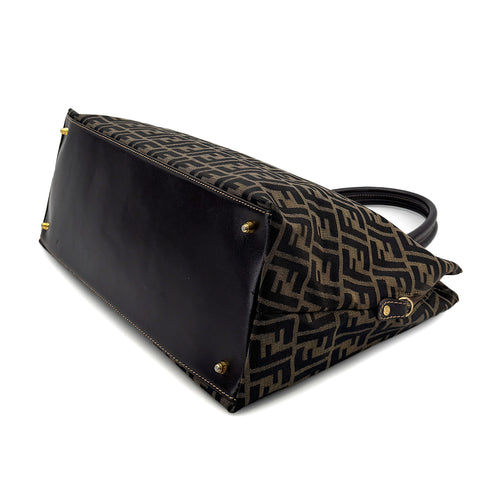 FENDI ZUCCA TOTE SHOULDER BAG BROWN BLACK CANVAS LEATHER 90299167 - PURPOSE