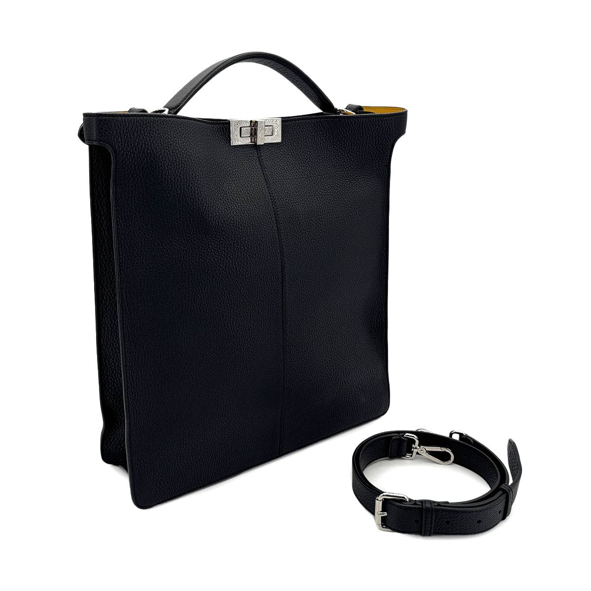 FENDI PEEKABOO I SEE U TOTE SHOULDER BAG BLACK LEATHER 7VA528 90299170