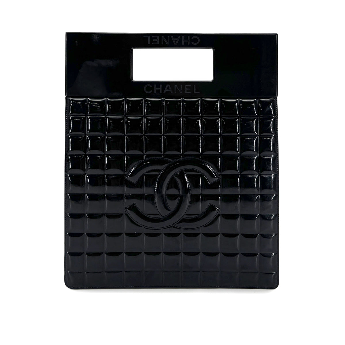 CHANEL VINTAGE CHOCOLATE BAR HAND BAG BLACK PERPEX ENAMEL 90299171