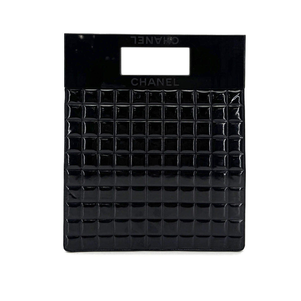 CHANEL VINTAGE CHOCOLATE BAR HAND BAG BLACK PERPEX ENAMEL 90299171