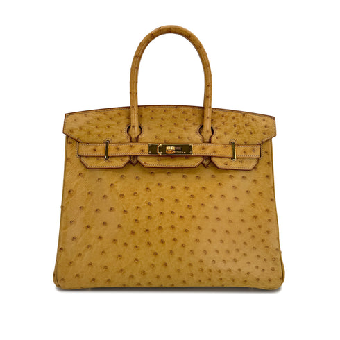 HERMES BIRKIN 30 CHESTNUT OSTRICH HAND BAG □D GOLD HARDWARE 90299293 - PURPOSE