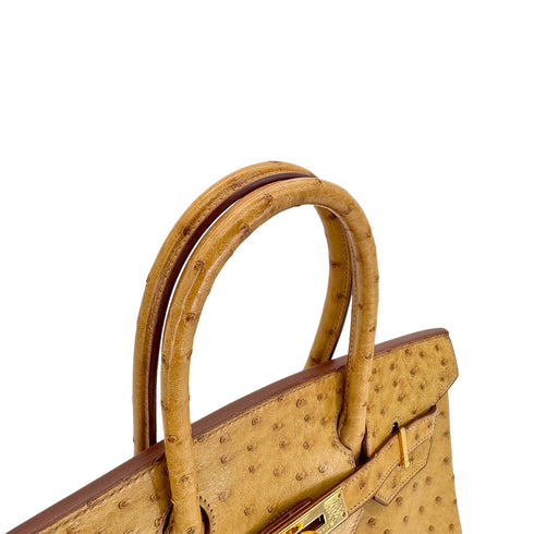 HERMES BIRKIN 30 CHESTNUT OSTRICH HAND BAG □D GOLD HARDWARE 90299293 - PURPOSE