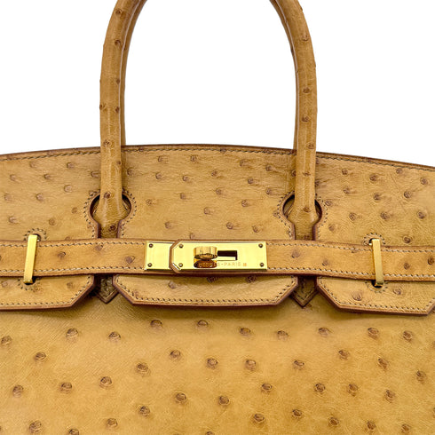 HERMES BIRKIN 30 CHESTNUT OSTRICH HAND BAG □D GOLD HARDWARE 90299293 - PURPOSE