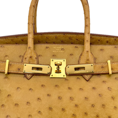 HERMES BIRKIN 30 CHESTNUT OSTRICH HAND BAG □D GOLD HARDWARE 90299293 - PURPOSE
