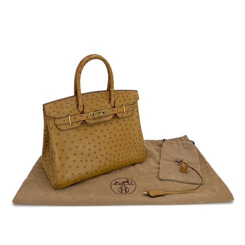 HERMES BIRKIN 30 CHESTNUT OSTRICH HAND BAG □D GOLD HARDWARE 90299293 - PURPOSE