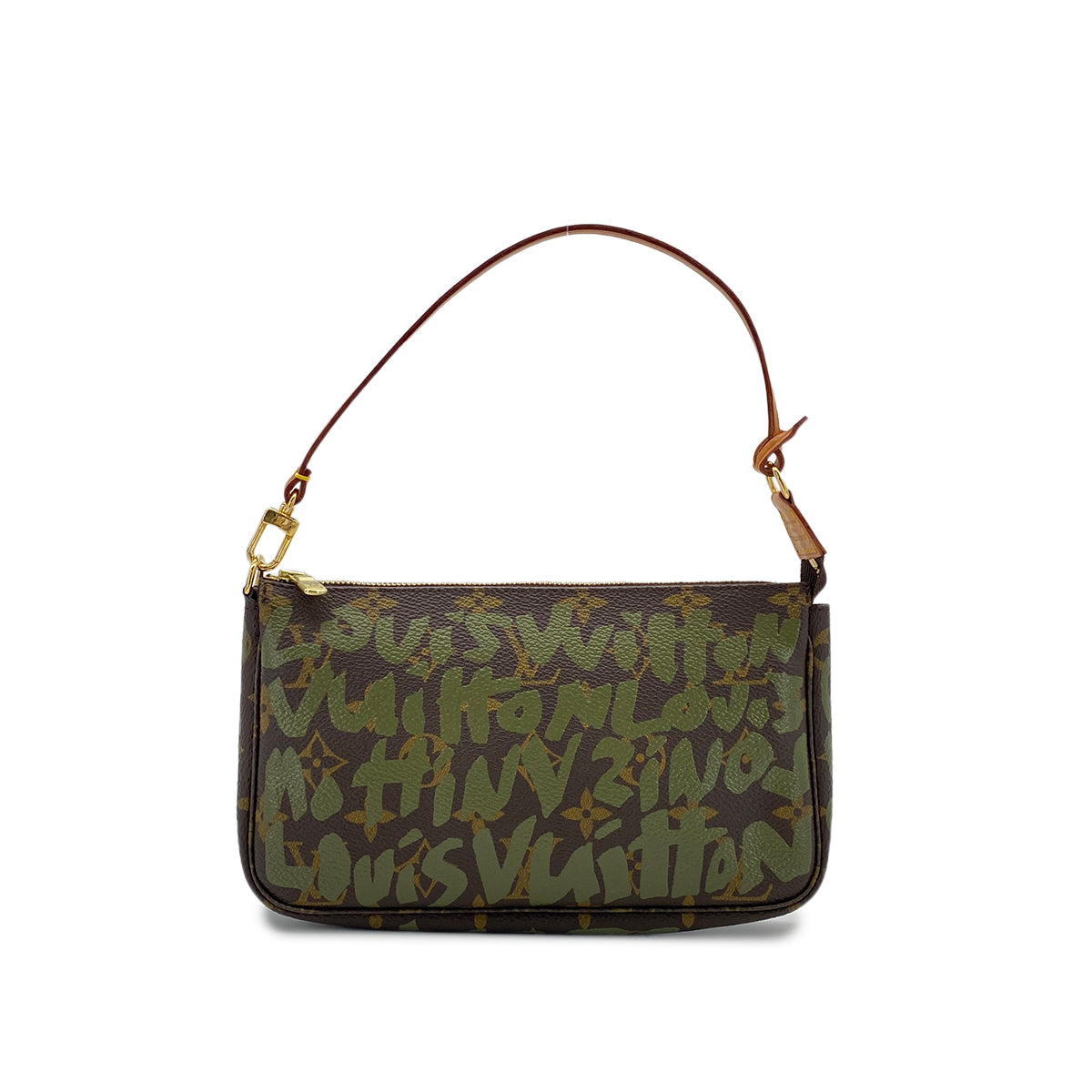 LOUIS VUITTON MONOGRAM GRAFFITI POCHETTE ACCESSOIRES HAND BAG BROWN GREEN M92191 90299295