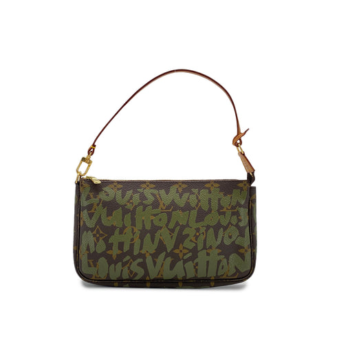 LOUIS VUITTON MONOGRAM GRAFFITI POCHETTE ACCESSOIRES HAND BAG BROWN GREEN M92191 90299295