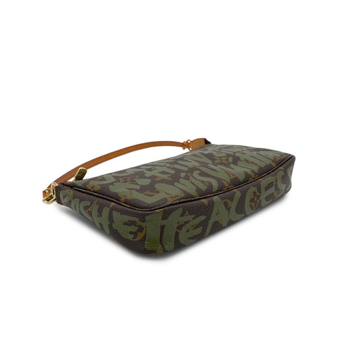 LOUIS VUITTON MONOGRAM GRAFFITI POCHETTE ACCESSOIRES HAND BAG BROWN GREEN M92191 90299295