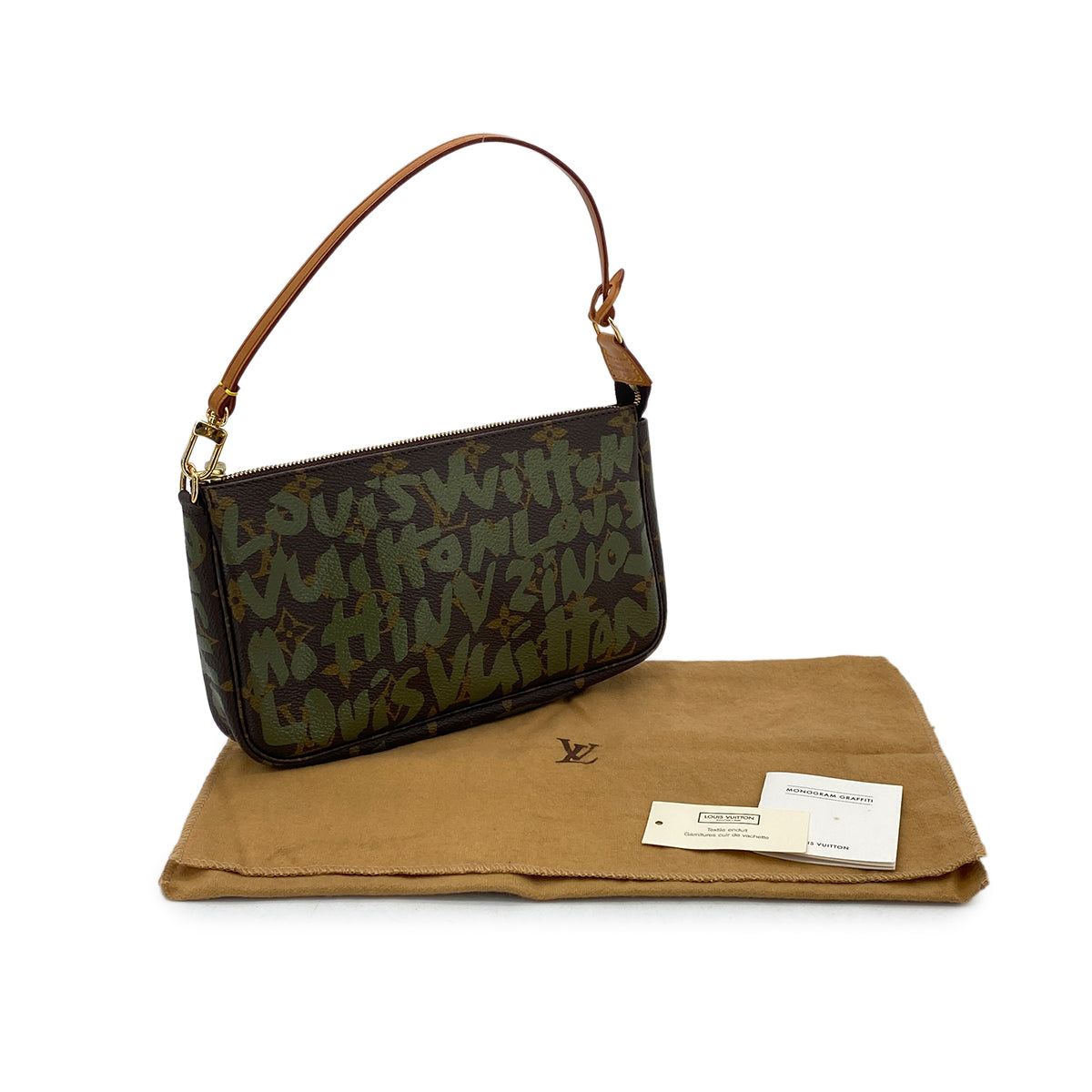 LOUIS VUITTON MONOGRAM GRAFFITI POCHETTE ACCESSOIRES HAND BAG BROWN GREEN M92191 90299295
