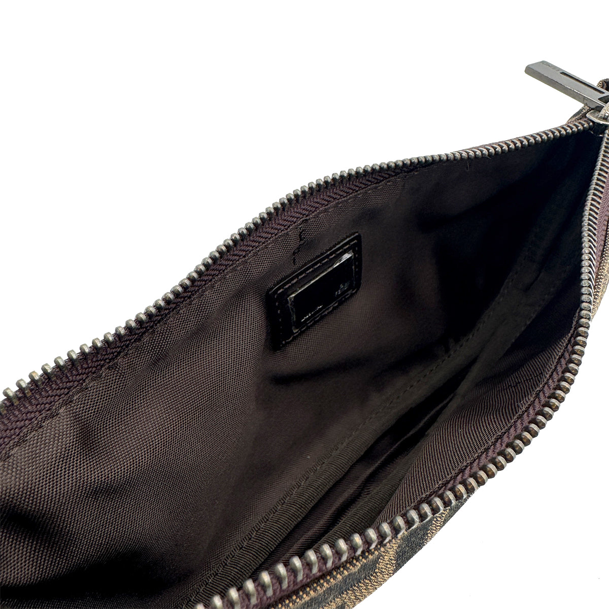 FENDI ZUCCA HAND BAG BROWN BLACK CANVAS LEATHER 90299297