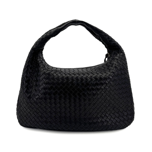 BOTTEGA VENETA INTRECCIATO HOBO SHOULDER BAG BLACK LEATHER 90299298