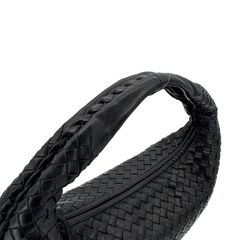 BOTTEGA VENETA INTRECCIATO HOBO SHOULDER BAG BLACK LEATHER 90299298