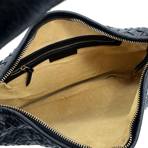 BOTTEGA VENETA INTRECCIATO HOBO SHOULDER BAG BLACK LEATHER 90299298