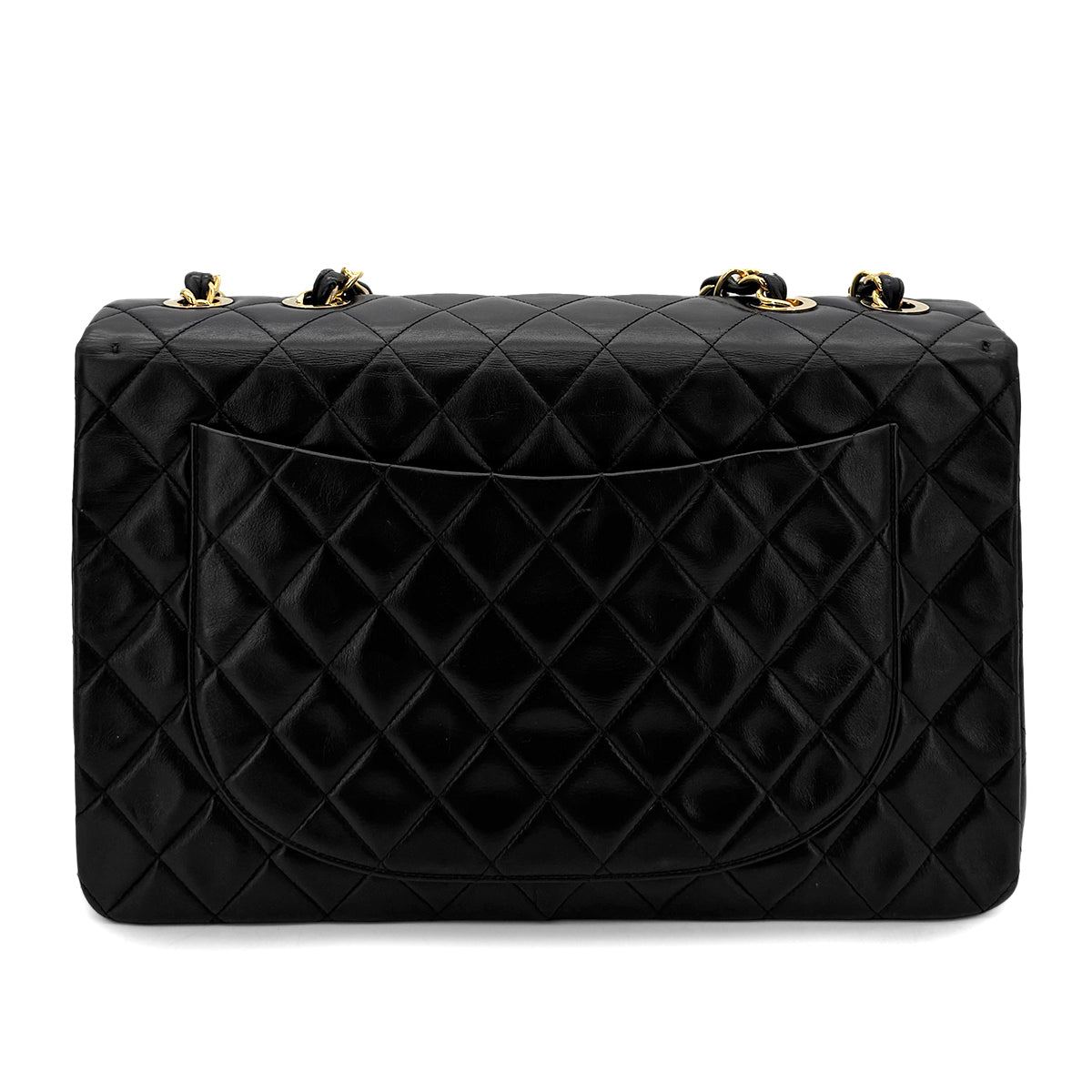 CHANEL VINTAGE MAXI MATELASSE 34 CHAIN SHOULDER BAG BLACK LAMB SKIN 90299307