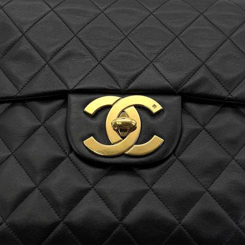 CHANEL VINTAGE MAXI MATELASSE 34 CHAIN SHOULDER BAG BLACK LAMB SKIN 90299307 - PURPOSE