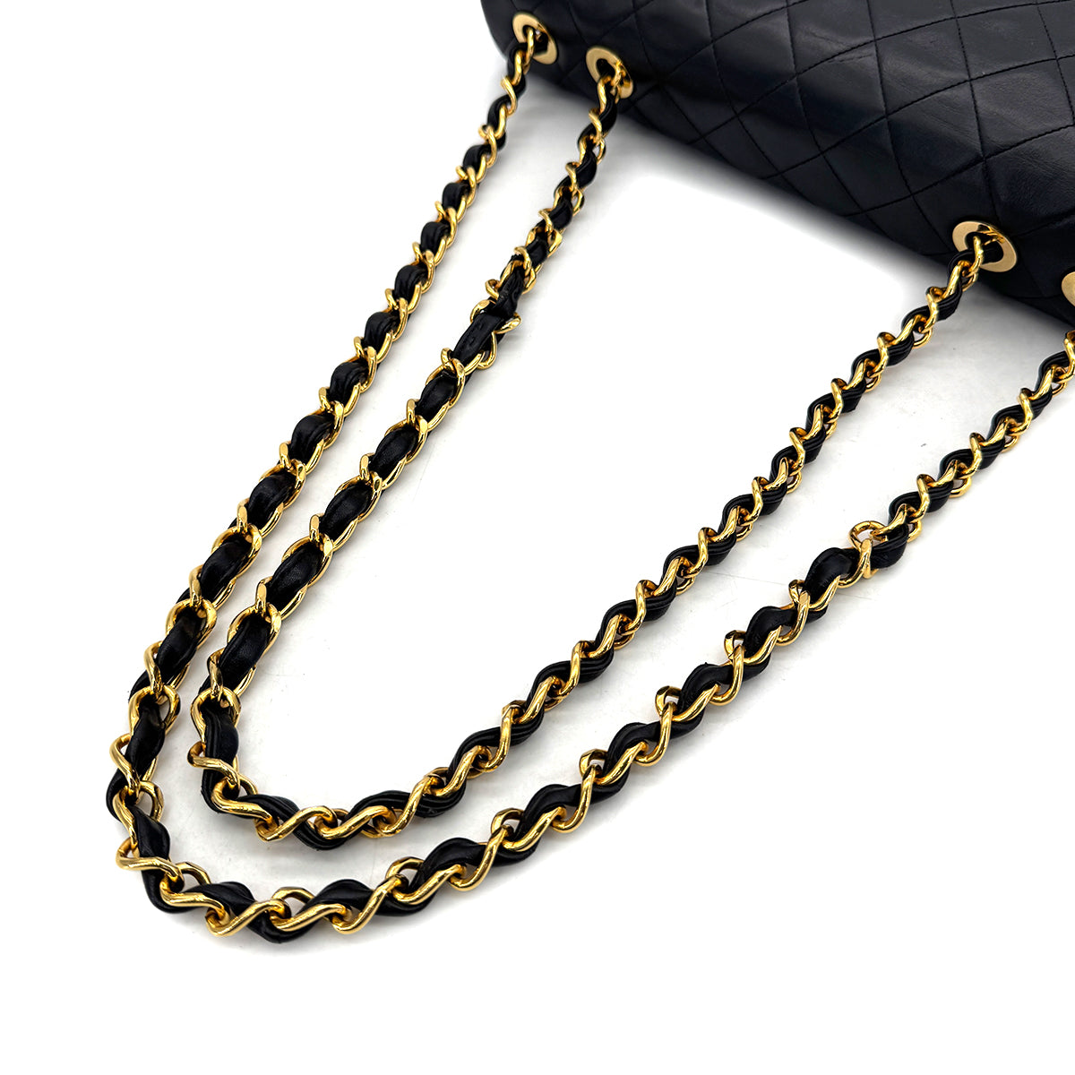 CHANEL VINTAGE MAXI MATELASSE 34 CHAIN SHOULDER BAG BLACK LAMB SKIN 90299307