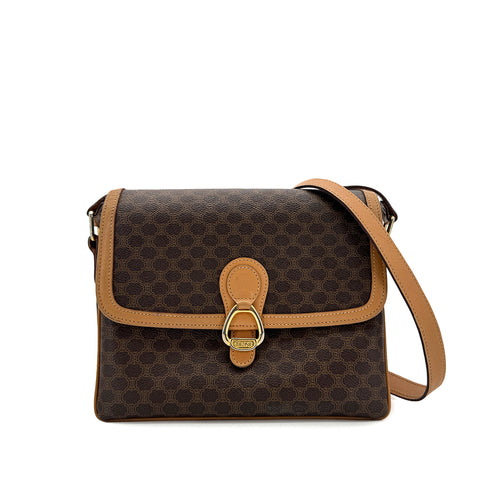 CELINE VINTAGE MACADAM SHOULDER BAG BROWN PVC LEATHER 90299310