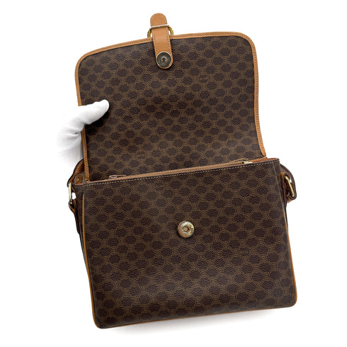 CELINE VINTAGE MACADAM SHOULDER BAG BROWN PVC LEATHER 90299310