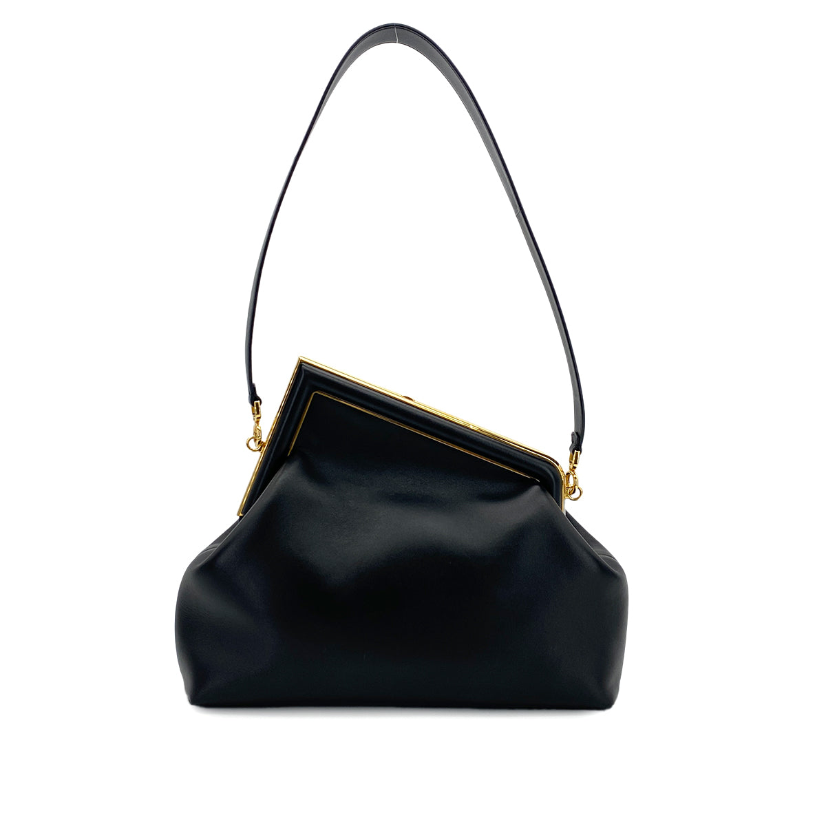 FENDI FIRST MEDIUM CLUTCH SHOULDER BAG LEATHER BLACK 8BP127 90299314