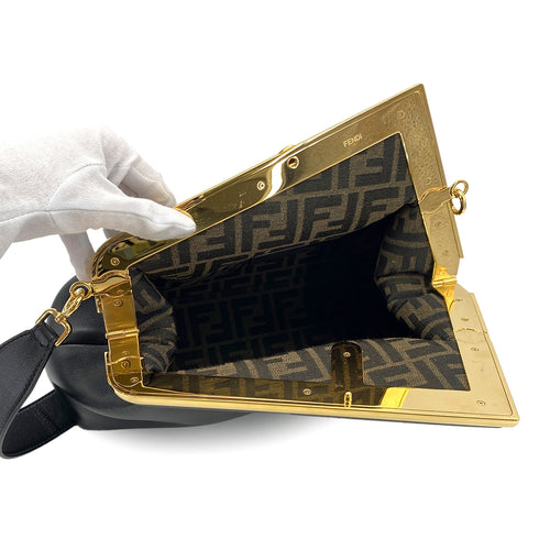 FENDI FIRST MEDIUM CLUTCH SHOULDER BAG LEATHER BLACK 8BP127 90299314 - PURPOSE