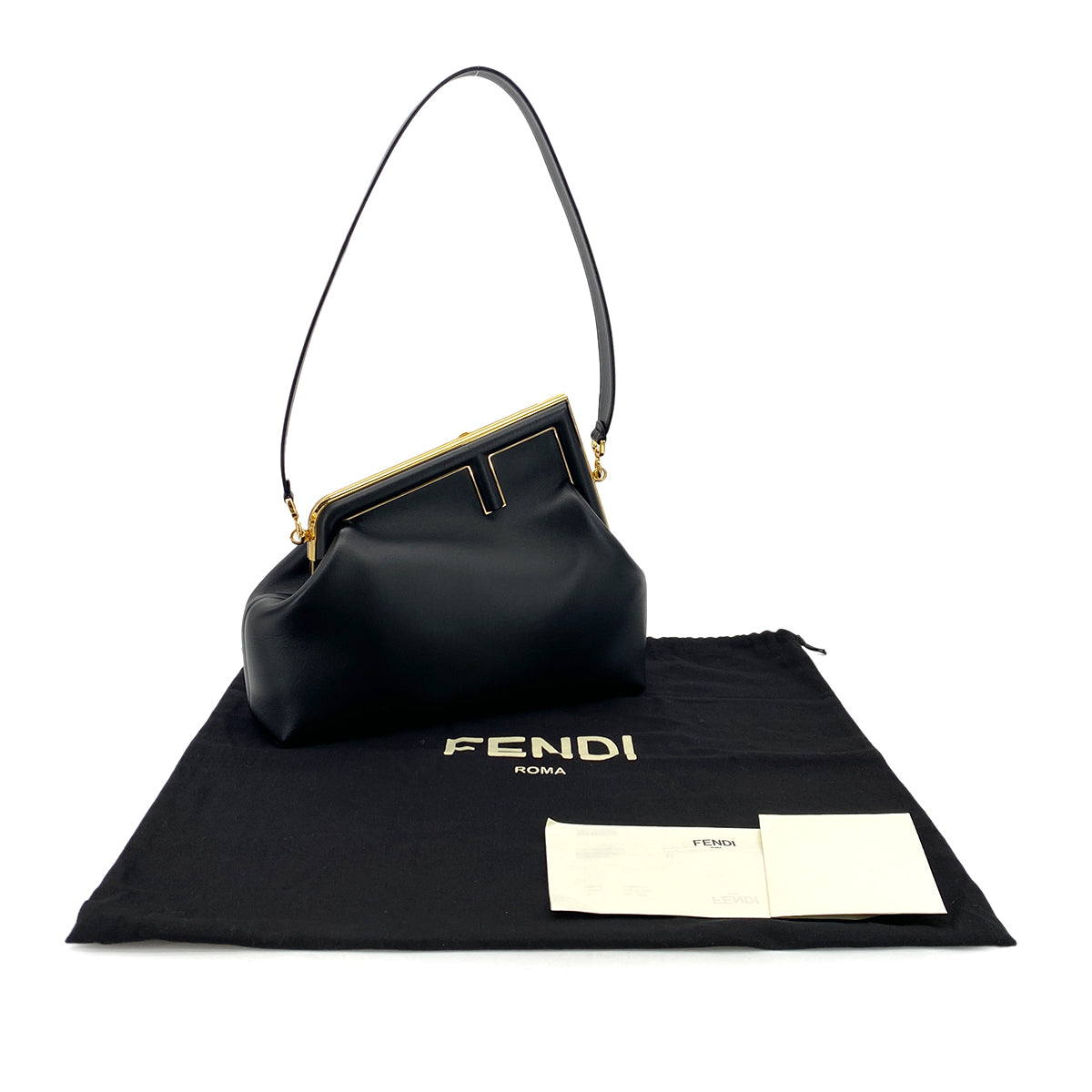 FENDI FIRST MEDIUM CLUTCH SHOULDER BAG LEATHER BLACK 8BP127 90299314