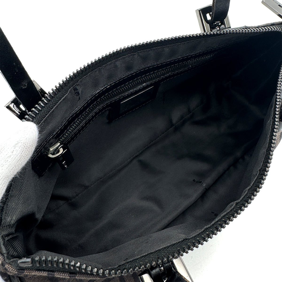 FENDI ZUCCHINO HAND BAG DARK BROWN BLACK CANVAS LEATHER 90299316