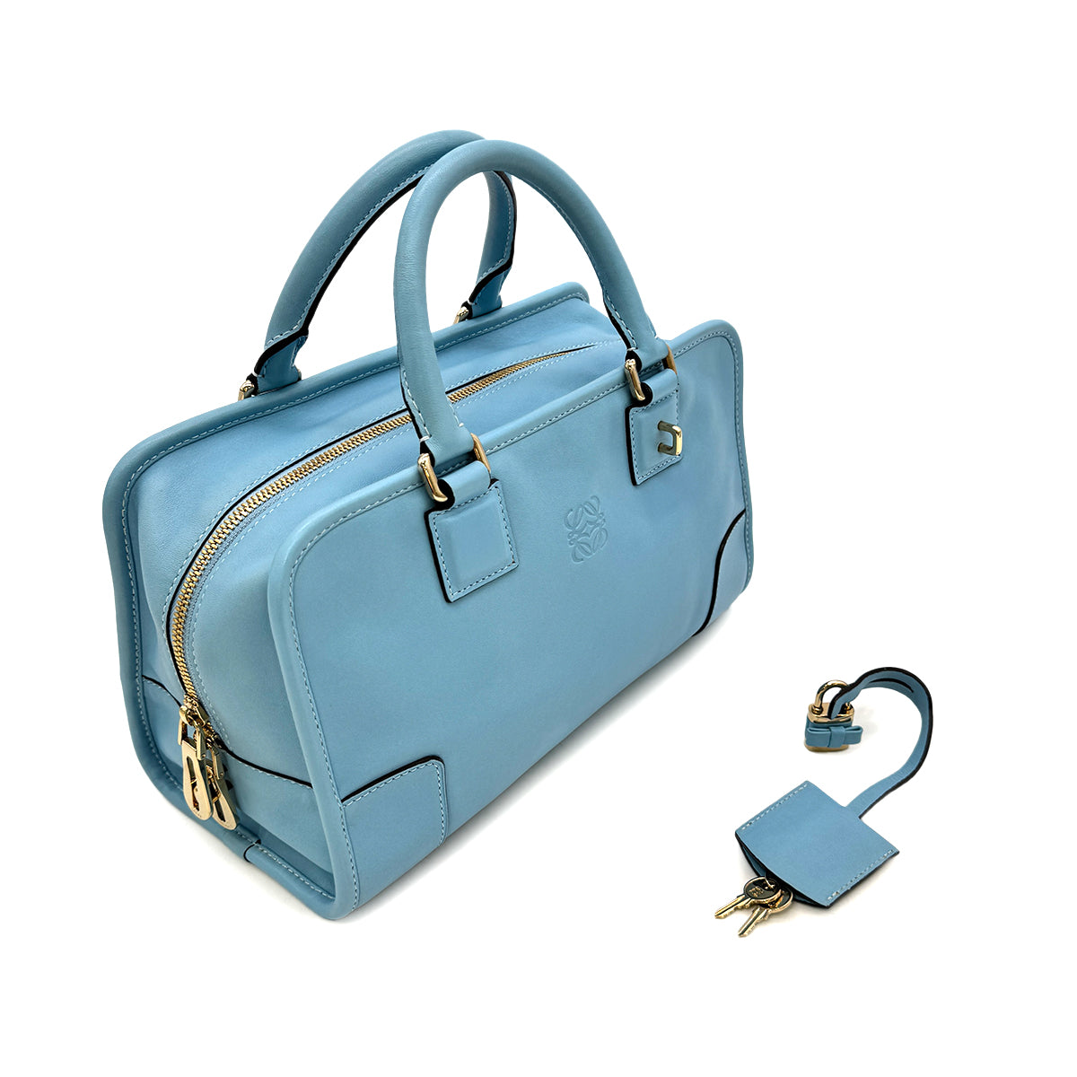 LOEWE AMAZONA 28 HAND BAG LIGHT BLUE LEATHER 90299317