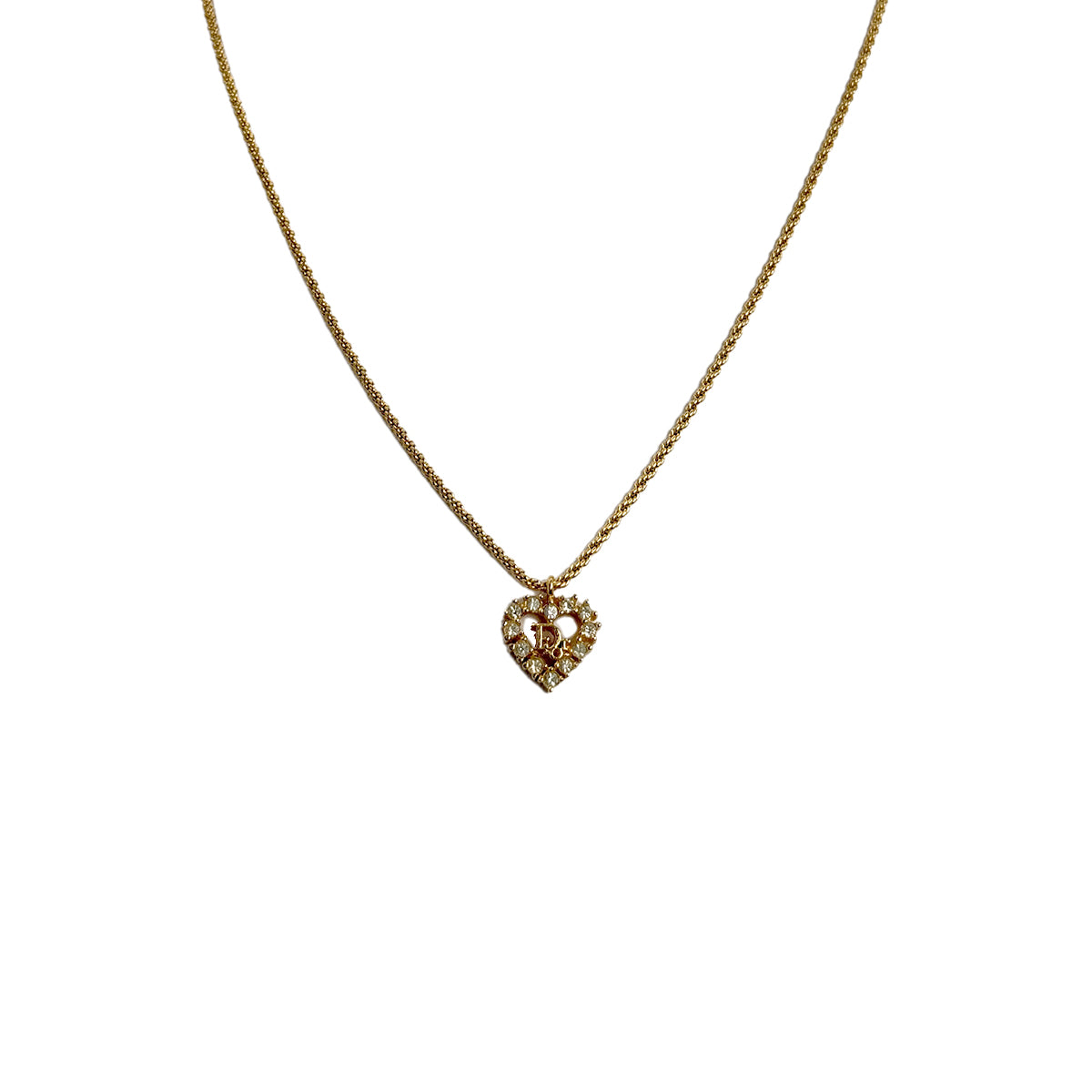 CHRISTIAN DIOR NECKLACE HEART CD LOGO RHINESTONE GOLD ACCESSORY 90299321