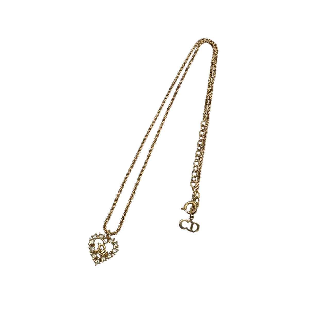 CHRISTIAN DIOR NECKLACE HEART CD LOGO RHINESTONE GOLD ACCESSORY 90299321