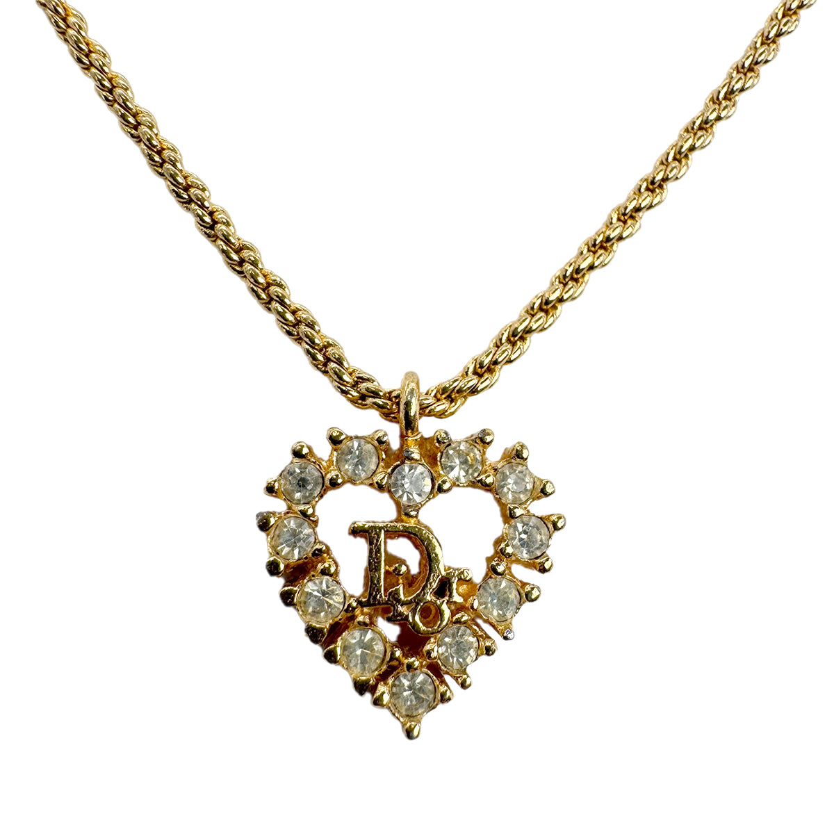 CHRISTIAN DIOR NECKLACE HEART CD LOGO RHINESTONE GOLD ACCESSORY 90299321