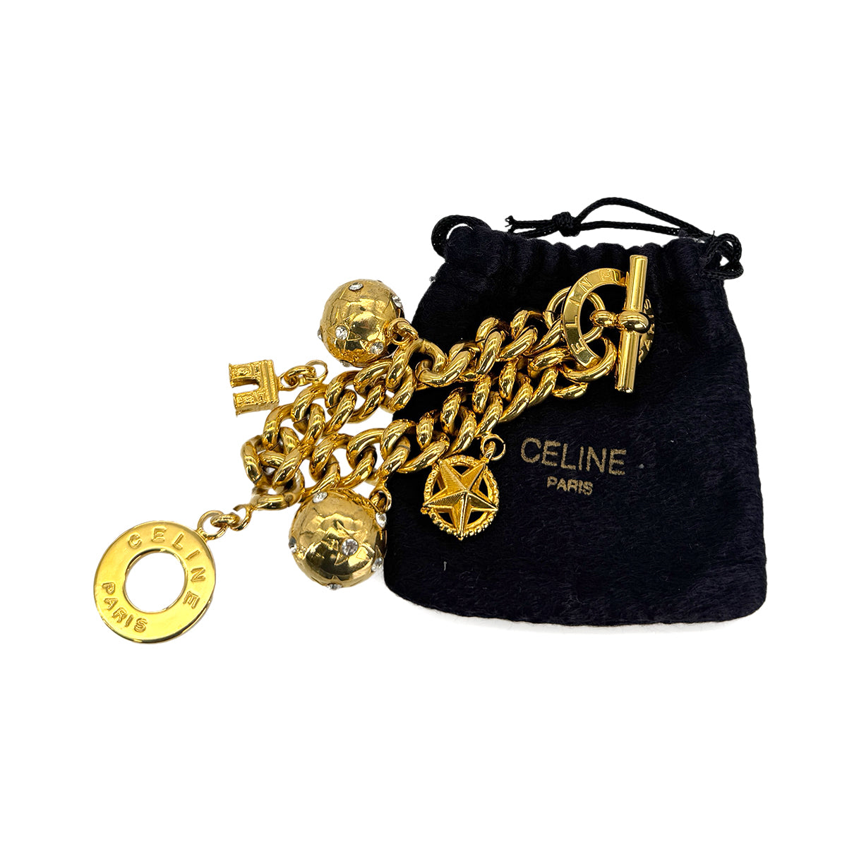 CELINE VINTAGE BRACELET RHINESTONE GOLD ACCESSORY 90299322