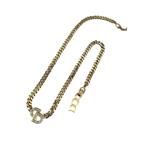 CHRISTIAN DIOR NECKLACE CD LOGO RHINESTONE GOLD ACCESSORY 90299325 - PURPOSE