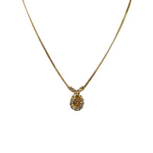CHRISTIAN DIOR NECKLACE CD LOGO RHINESTONE GOLD ACCESSORY 90299326