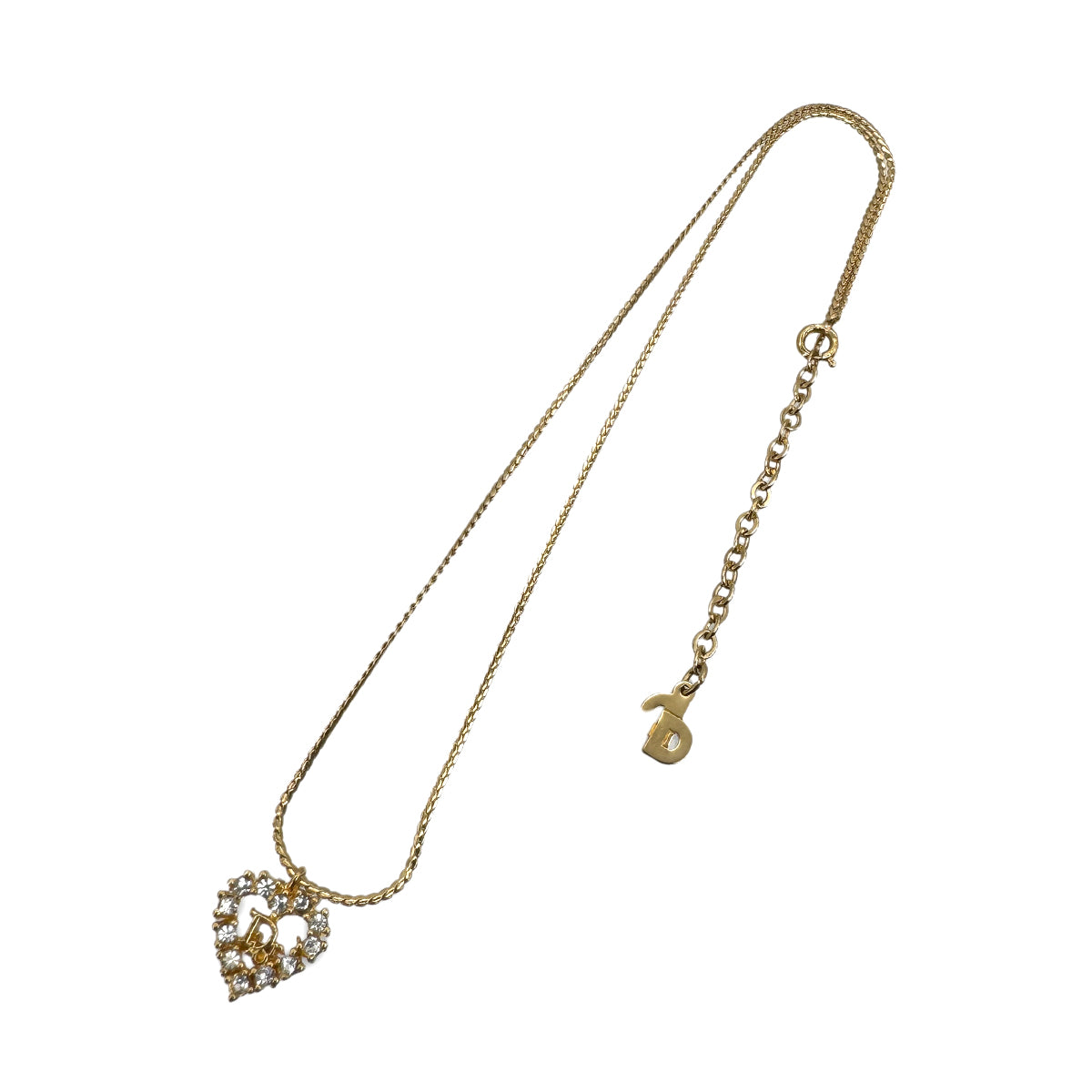 CHRISTIAN DIOR NECKLACE LOGO HEART RHINESTONE GOLD ACCESSORY 90299327