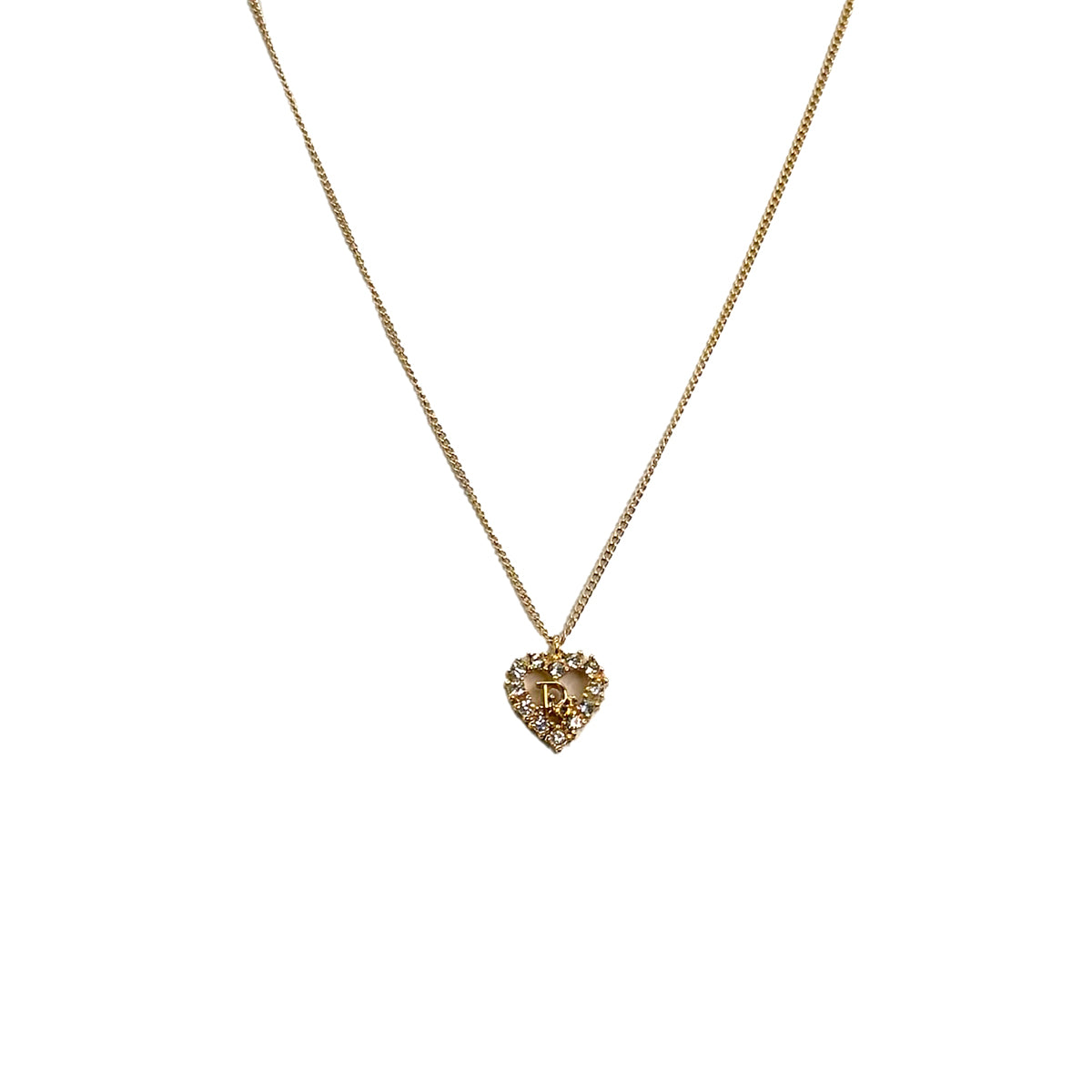 CHRISTIAN DIOR NECKLACE LOGO HEART RHINESTONE GOLD ACCESSORY 90299328