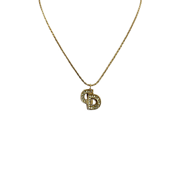 CHRISTIAN DIOR NECKLACE CD LOGO RHINESTONE GOLD ACCESSORY 90299329