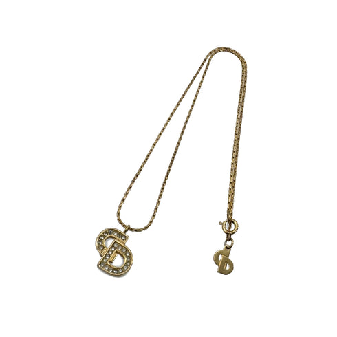 CHRISTIAN DIOR NECKLACE CD LOGO RHINESTONE GOLD ACCESSORY 90299329 - PURPOSE