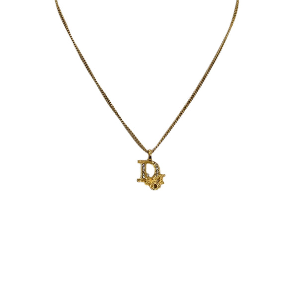 CHRISTIAN DIOR NECKLACE LOGO RHINESTONE GOLD ACCESSORY 90299331