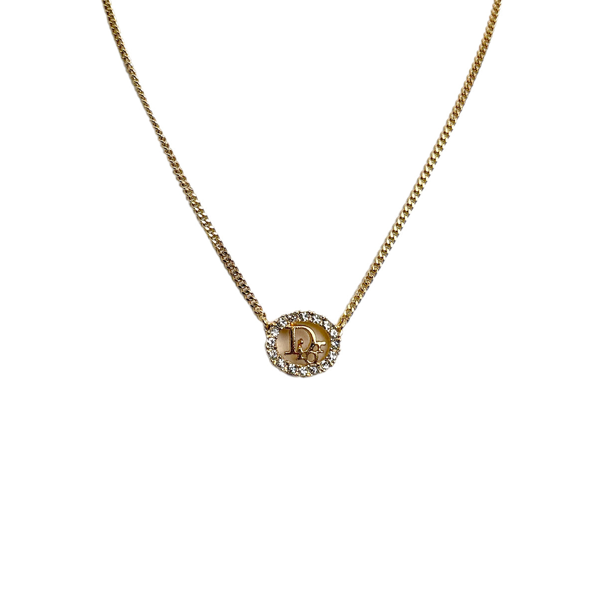 CHRISTIAN DIOR NECKLACE LOGO RHINESTONE GOLD ACCESSORY 90299332